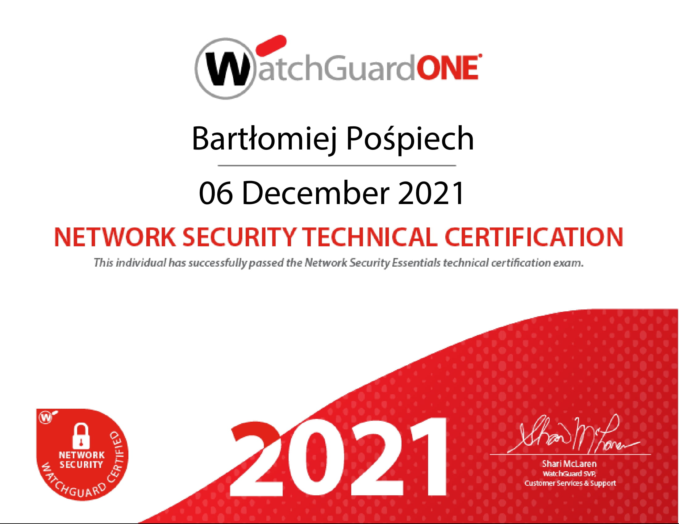 Bartłomiej Pośpiech - WatchGuard Network Security Technical Certification